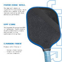 Raket Pickleball New J3CR Blue Crystal 16mm Busa Dual-Density Hot Pressing Gen 5 EPP Foam Core Serat Karbon T700 untuk Hiburan