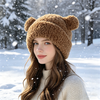 Nouveau Bonnet Épais en Peluche avec Oreilles d'Ours 2026 – Bonnet Doux et Confortable de Couleur Unie pour le Froid