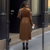 Robes pour femmes en gros avec col en velours, robes plissées élégantes et maxi pour femmes, robe de bureau