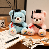 Ours en peluche personnalisé mignon pour la remise des diplômes, avec chapeau de docteur, bleu/rose, peluche douce, cadeau de remise des diplômes