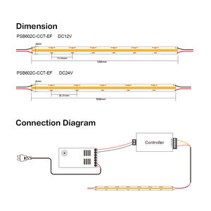 Tira de Luz LED COB de Doble CCT Blanco PERFECT, 608 LED, 2700K y 6500K Ajustables, DC12V 24V, IP20, 90LM, para Iluminación Ambiental Personalizada - Product Image 5