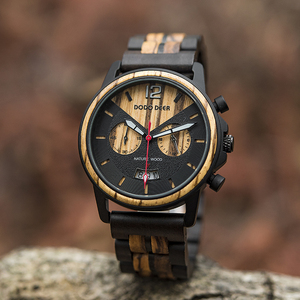 Logo personnalisé Sport Affaires Mode Hommes Boîtier en acier inoxydable Chronographe Résistant à l'eau Réglable Bracelet en bois Montres - Product Image 5