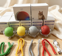 Balle interactive intelligente pour chat, à roulement automatique, 3 vitesses réglables, rechargeable par USB, jouet électrique pour animaux de compagnie avec capteur de réveil en option