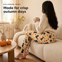 Leggings taille haute pour femmes à imprimé Halloween avec poches latérales, pantalon de sport et de yoga en soie de lait, motifs chat et citrouille, collection automne, vente en gros personnalisée