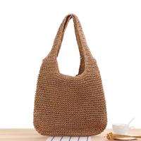 Beau sac fourre-tout en paille fait à la main en l, sac de plage Fashion pour femme avec poignée en Pu de grande capacité