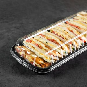 Récipient alimentaire à base noire avec couvercle transparent rectangulaire extra large allant au micro-ondes 48 oz pour service de traiteur fabriqué à Taiwan - Product Image 1