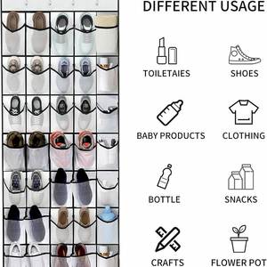 Classic Design White Hanging Shoe Organizer <b>Storage</b> Bag 28 Mesh Pockets Over-the-Door <b>Fabric</b> Rack With Metal Hooks - Product Image 4