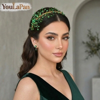 YouLaPan HP997 Serre-tête élégant vert orné de strass, bijou de cheveux de luxe pour mariages, bals, soirées, mariées et demoiselles d'honneur