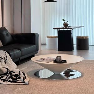 Italian Style Round Coffee <b>Table</b> Resin Top Cream Color Modern Minimalist Living Room Furniture <b>Small</b> Apartment Use - Product Image 2