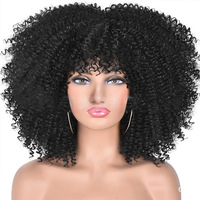 Perruque synthétique courte bouclée afro MEILASI réglable avec frange, effet volumineux, en fibre résistante à la chaleur, sans colle, perruque complète noire