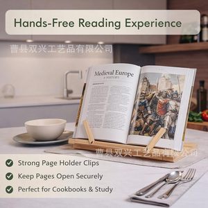 Wooden Book <b>Stand</b> <b>Tablet</b> Holder Adjustable Angle Desk Rack <b>For</b> Books Cookbooks Magazines Recipes Reading Kitchen Countertop Use - Product Image 3