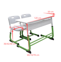 Mobilier scolaire classique : chaises et tables deux places en bois réglables, ensemble de bureaux et chaises pour étudiants