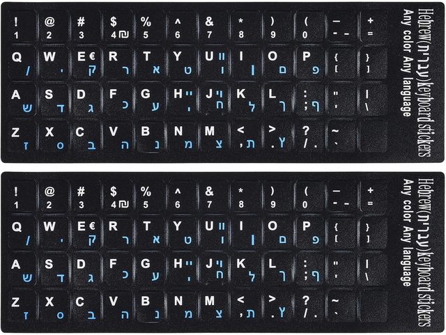 Hebrew Keyboard Stickers Black Background with Blue Letters Replacement Sticker for PC Computer Laptop Notebook Desktop Keyboard
