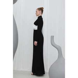 Elegante Vestido de Novia de Manga Larga con Cuello Alto y Diseño de Cremallera en la Espalda en Color Contrastante para Ocasiones Formales - Product Image 2