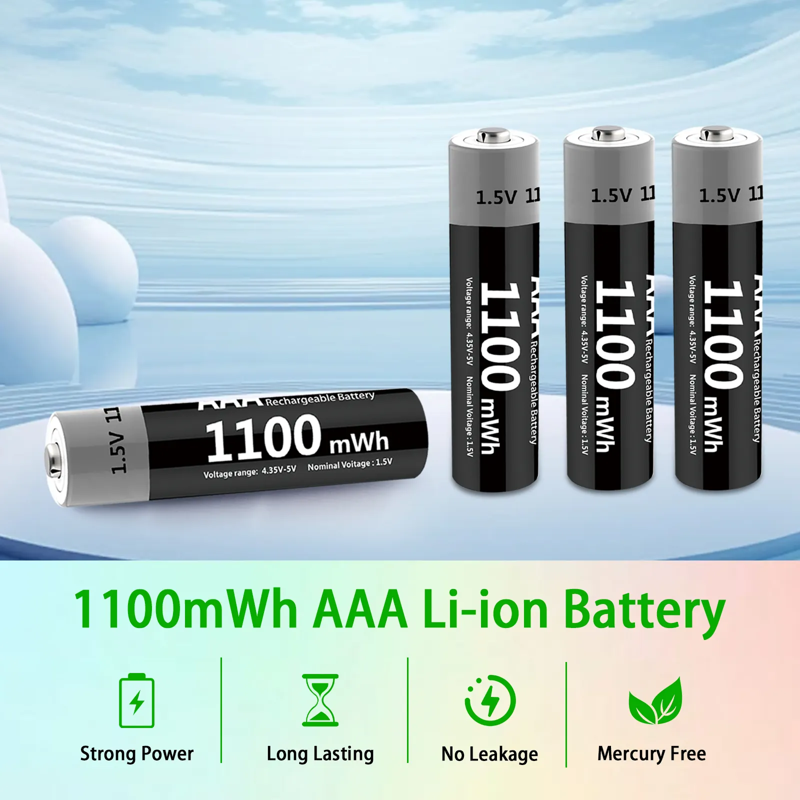 1100 MWH USB Rechargeable 1.5V AAA Lithium Batteries for Consumer Electronics   Home Appliances