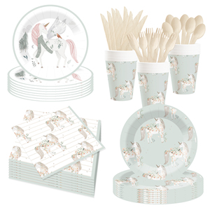 DAMAI Nouveau design personnalisé sur le thème de la licorne, assiettes rondes jetables, gobelets, serviettes, ensemble de vaisselle pour fête d'enfants - Product Image 2