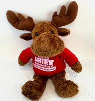 Peluche personnalisée en forme de renne brun, douce et rembourrée, en gros, avec t-shirt rouge