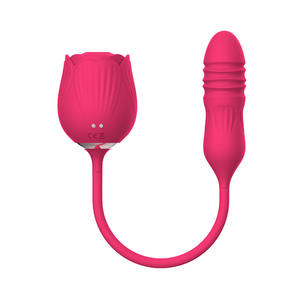 女性用大人のおもちゃ2 in 1バラ吸引ディルド伸縮バイブレーター膣クリトリス - Product Image 5