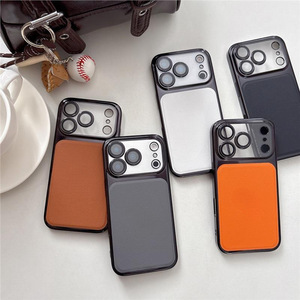 Ultra Thin Pc Leather Phone Case For <b>Iphone</b> 17 Pro Max Protective Cover Brown Orange White Black Gray Imitation Leather - Product Image 1