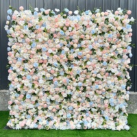 Mur de fleurs artificielles en soie en gros, toile de fond de 8 pieds pour mariage, toile de fond populaire pour les séances photo, hôtels, fleurs artisanales réalistes 5D