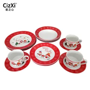 20pcs wholesale exquisite western dinner ware porcelain red christmas dinnerware sets