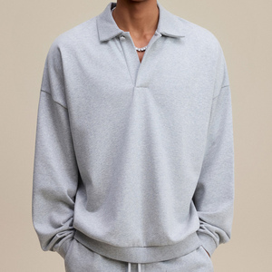 <span class=keywords><strong>Felpa</strong></span> <span class=keywords><strong>Polo</strong></span> Unisex a Maniche Lunghe in Cotone Pesante, Tinta Unita, per Vendita all'Ingrosso - Product Image 4