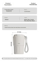 Tasse de bureau en acier inoxydable 350 ml, dégradé rose et blanc, avec cordon, anti-fuite, couvercle à clapet, sans BPA, isolation thermique 6-12 heures