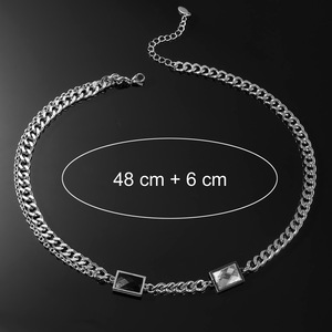 Hip-hop <b>Titanium</b> Steel Black and White Gemstone Splicing Necklace Personality Necklace Item Decoration Tanjing Fashion - Product Image 4