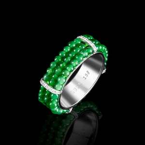 Authentic S925 <b>silver</b> <b>ring</b> <b>set</b> with natural A-grade jadeite emerald-shaped small pearls of icy quality - Product Image 1