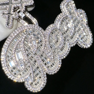 Colgante de Moissanita VVS Color D Personalizado, Plata de Ley 925, Dos Tonos, Corte Baguette, Chapado en Oro de 18K con Certificado GRA, Estilo Hip Hop para Hombre - Product Image 1