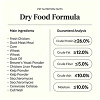 Nourriture sèche pour chiens, nutrition complète, 26% de protéines, haute palatabilité, digestion facile, saveur saumon et poulet, vente en gros, OEM, étiquette privée