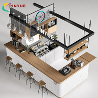 Comptoir de bar à café moderne en U sur mesure avec plan de travail en terrazzo beige, évier, équipement de café et station de point de vente (PDV) intégrée