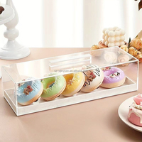 Plateau rectangulaire en acrylique transparent avec couvercle anti-poussière en carton pour présentation de pain, pâtisseries, desserts, fêtes et banquets