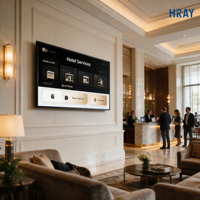 Écran publicitaire LCD mural intérieur HRAY 65 pouces, résolution 1080P 4K, double haut-parleur pour affichage de menus de café et restaurant, OEM
