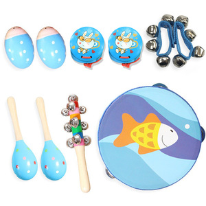 Lot de 10 instruments de percussion en bois avec tambourin, maracas et clochettes pour l'éducation musicale et le jeu des enfants - Product Image 4