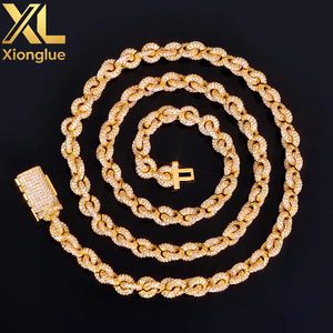 Manufacture OEM ODM 8mm Interlocking <b>Chain</b> Fine Jewelry <b>Copper</b> Moissanite Link <b>Chain</b> Necklace Men Hop Necklace - Product Image 1