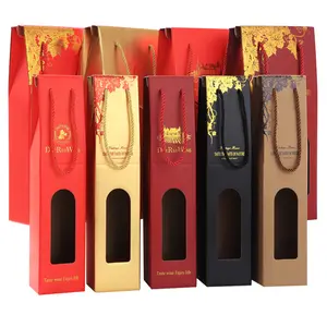 Proveedor al por mayor, caja de vino tinto portátil con logotipo personalizado, regalo de ventana simple/doble, caja de vino Kraft