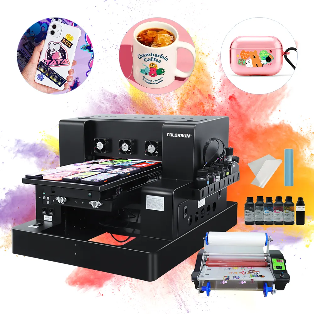 Full Automatic Digital inkjet A3 UV Printer (320*500mm) for Epson L805 Phone case Bottle Cylinder UV led printer