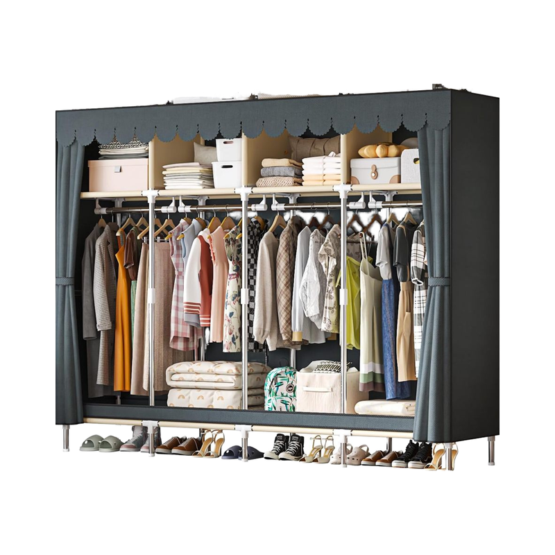 Modern Large Portable Gray Metal Armoire