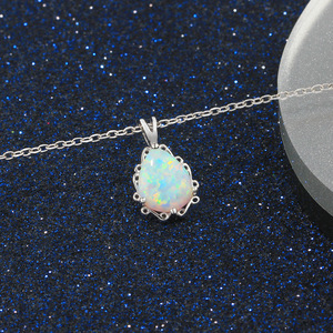 Collier pendentif goutte d'eau en argent sterling avec opale, plaqué rhodium, bijoux tendance pour mariage et cadeau pour femme - Product Image 5
