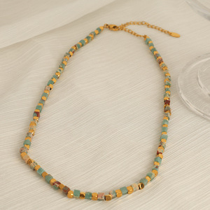 Collier de perles turquoise et or, chaîne géométrique, chaîne de clavicule, bijoux de mode - Product Image 2