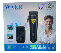 WAER WA-6554 Nouveau Kit de Toilettage Professionnel pour Homme avec Tondeuse et Rasoir Dorés, Recharge USB, En Stock