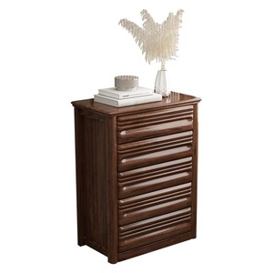 Commode en bois massif de noyer à 4 tiroirs, style chinois, meuble de rangement pour chambre à coucher, design de luxe léger autoportant - Product Image 3