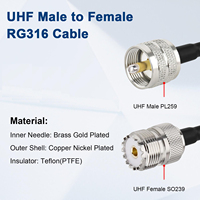 Kabel Koaksial RG316 UHF PL-259 Male ke Female 50 Ohm Low Loss untuk Radio HAM dan Antena CB Kabel Jumper Pigtail