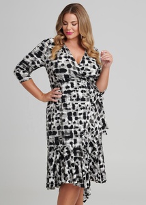 Bastante Plus tamaño vestido de las mujeres vestidos lazos en la cintura lado 3/4 mangas casuales de mujer vestido - Product Image 3