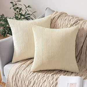 Funda de almohada de <span class=keywords><strong>pana</strong></span> a rayas suaves decorativas navideñas, funda de cojín de terciopelo, almohada cuadrada, sofá, Hotel, poliéster - Product Image 1