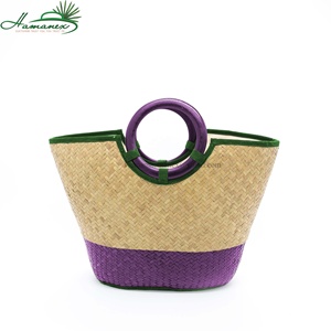 Bolsa de basura de fondo morado 2025 superventas con asa de madera y tela con cremallera decorada con flores, dos correas - Product Image 1