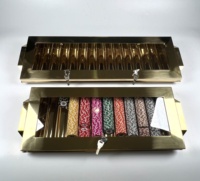 Plateau de jetons de poker de luxe en titane doré brillant, 12 rangées, support de croupier de casino premium brillant pour la décoration des salons VIP et des salles de jeux