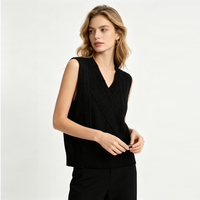 Pull-over en tricot sans manches pour femme, 100 % coton, personnalisé avec logo, col en V, broderie, vente en gros