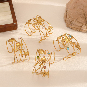 สร้อยข้อมือสแตนเลสสตีลสไตล์ทะเลสำหรับผู้หญิง ดีไซน์เก๋ไก๋สำหรับใส่ไปทะเล รูปดาวทะเล หอยสังข์ ม้าน้ำ เหมาะสำหรับงานปาร์ตี้ - Product Image 1